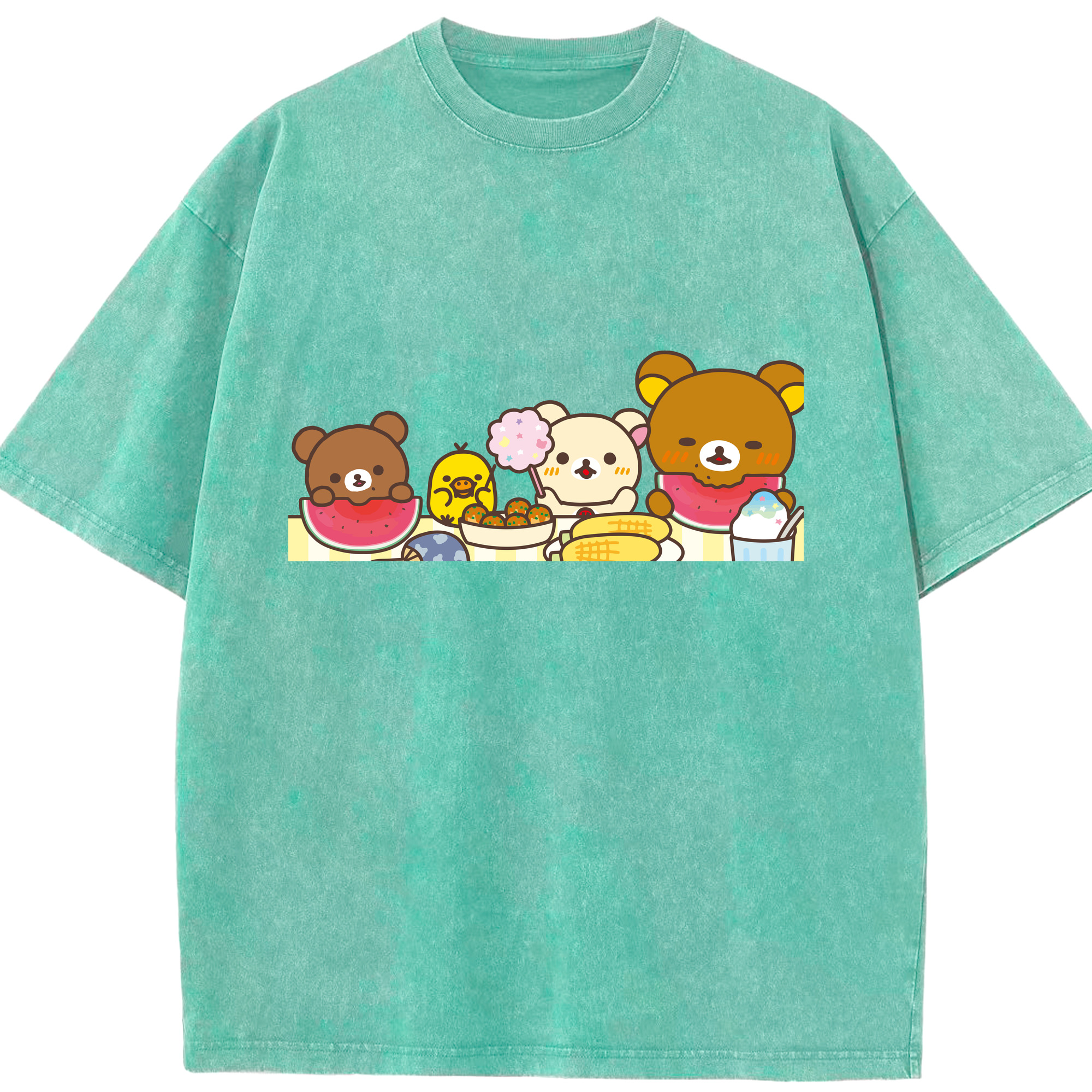（画像用） リラックマ リラックマ キイロイトリ Rilakkuma Korilakkuma Kiiroitori 綿100% ヴィンテージ風 半袖Tシャツ（フロントプリント）